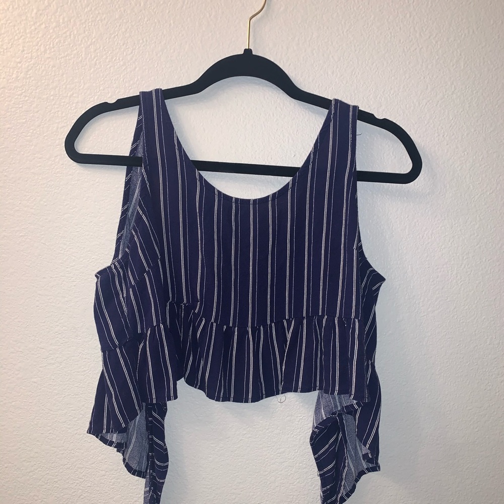 PACSUN LA HEARTS Navy blue stripped tie crop top